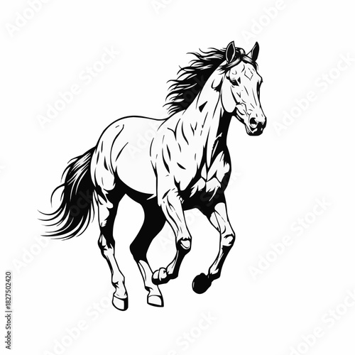Majestic horse galloping gracefully across the open field with flowing mane.