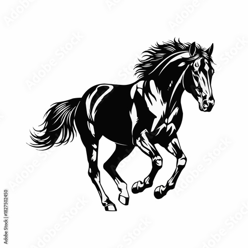 Majestic Black Horse Galloping Freely in Motion.