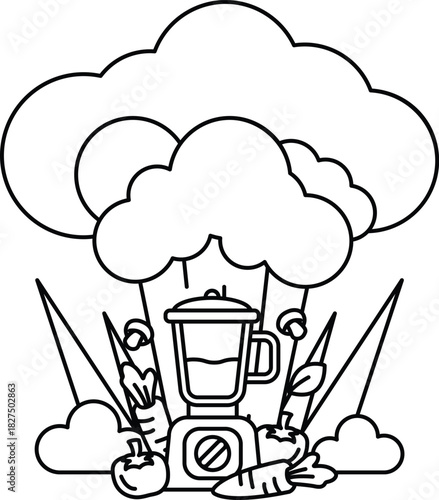 A cartoon of a blender with a cloud of smoke coming out of it