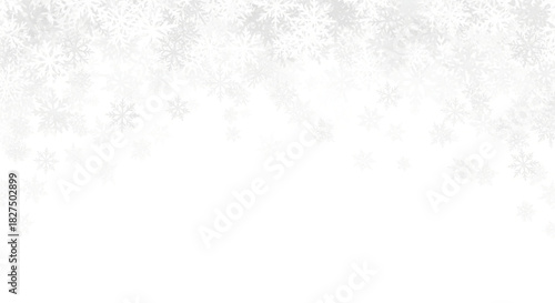 A top border decoration consisting of gray and white snowflakes on a white background. A minimalist and clean winter-themed background texture.