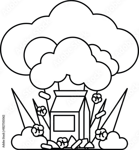 A cartoon drawing of a cloud with a box on top of it