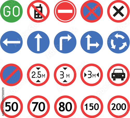 Set Of Road Sign Icons Vector Illustration In Flat design