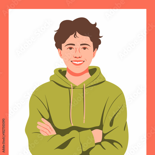 This vibrant image features a smiling teenager in a cozy hoodie, embodying confidence and positivity while showcasing a friendly demeanor and approachability.