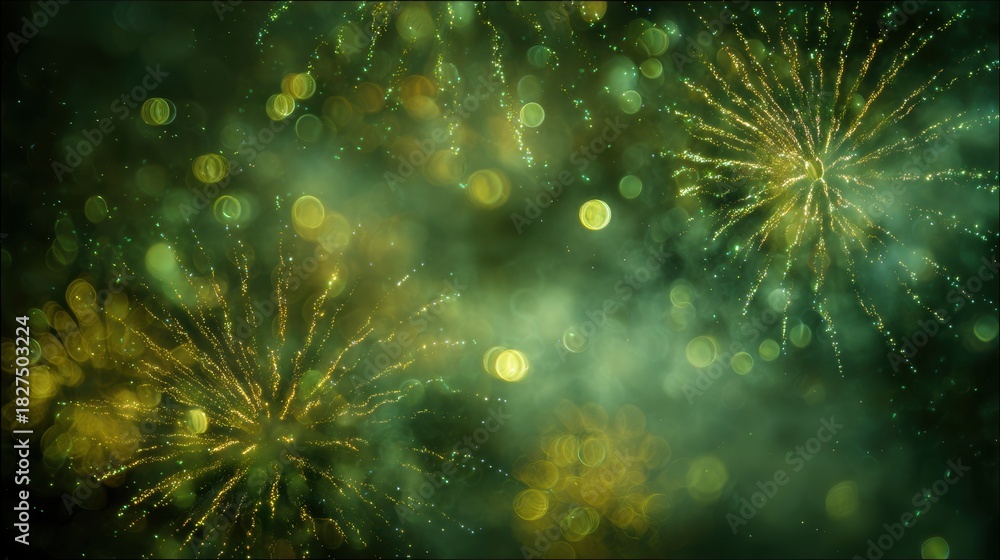 Fototapeta premium A mesmerizing display of emerald fireworks, painted across the canvas of the night sky in vibrant hues.