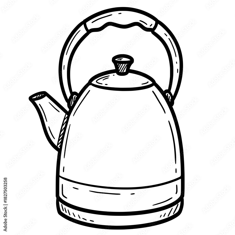 Obraz premium Classic kettle with curved handle in black and white outline drawing 
