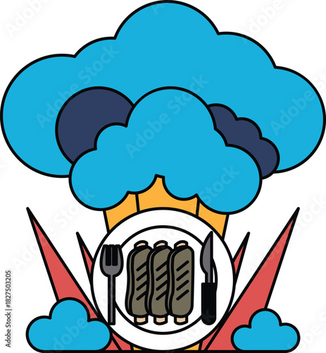 A plate of food with a knife and fork on it