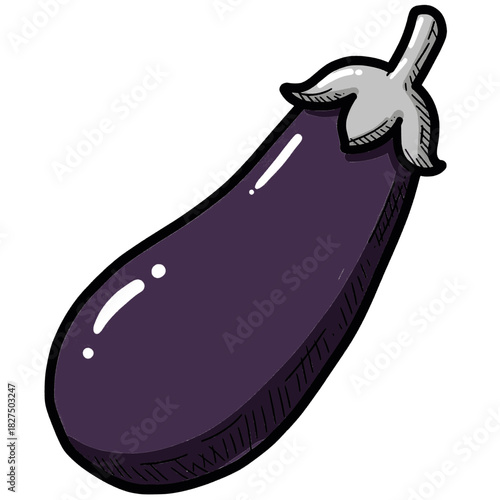 Purple eggplant illustration in simple, cartoon style  