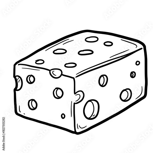 Block of cheese with holes in simple hand-drawn style  