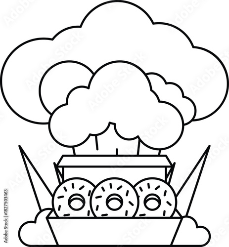 A box of donuts is shown with a cloud of smoke coming out of it