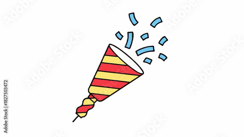 A Clean and Minimalist Party Popper Icon Featuring Flat Colors and Smooth Geometric Shape