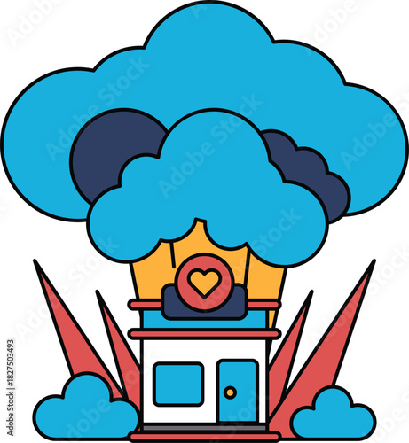 A cartoon drawing of a house with a heart on it