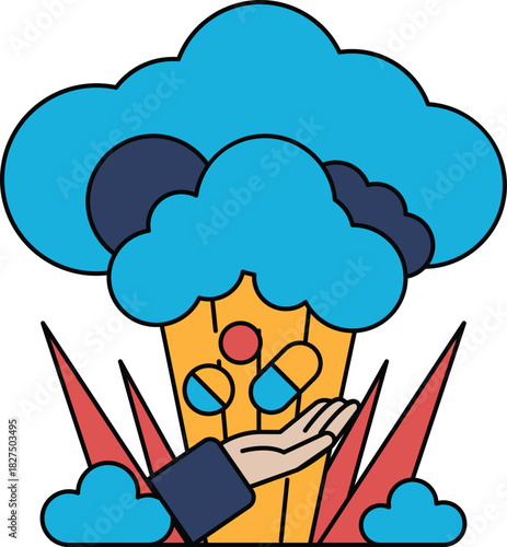 A hand is holding a bunch of pills in a field