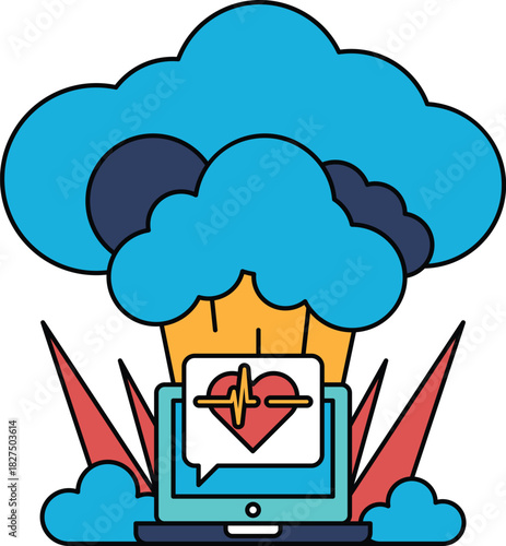 A black and white drawing of a heart with a heart monitor on it