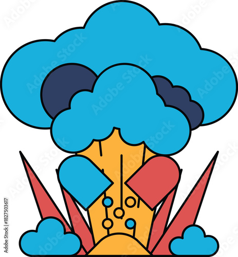 A black and white drawing of a cloud with a white circle in the middle