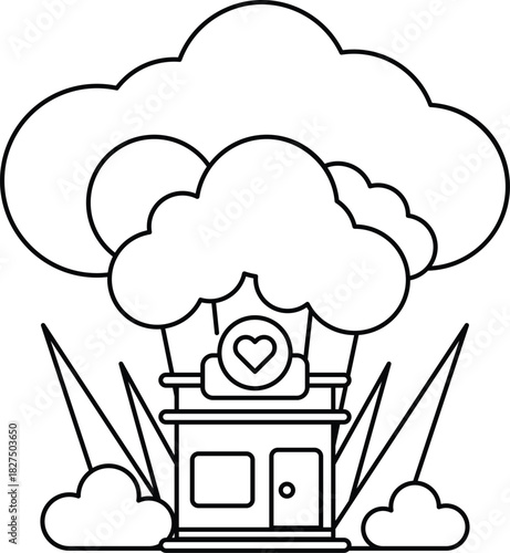 A cartoon drawing of a house with a heart on it