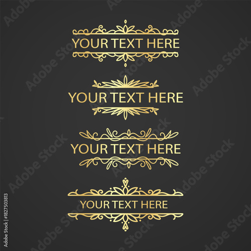 Set of Vintage decorative Golden lines. Text dividers. Line border. Lines separators, Borders, Set of various doodle style line dividers and arrow icons for design