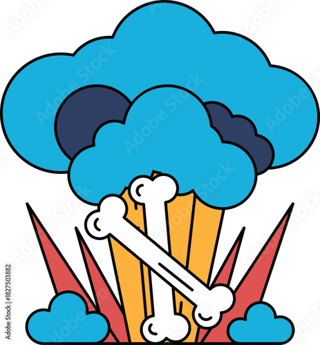 A white background with a black cloud and two bones