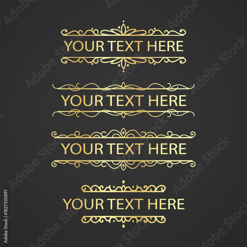Set of Vintage decorative Golden lines. Text dividers. Line border. Lines separators, Borders, Set of various doodle style line dividers and arrow icons for design