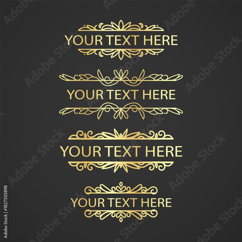 Set of Vintage decorative Golden lines. Text dividers. Line border. Lines separators, Borders, Set of various doodle style line dividers and arrow icons for design