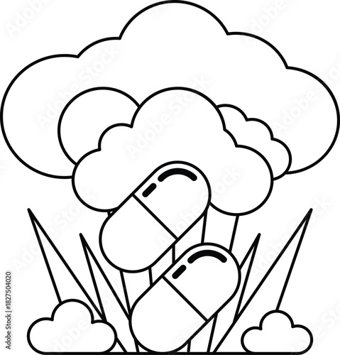 Two pills in a field of grass