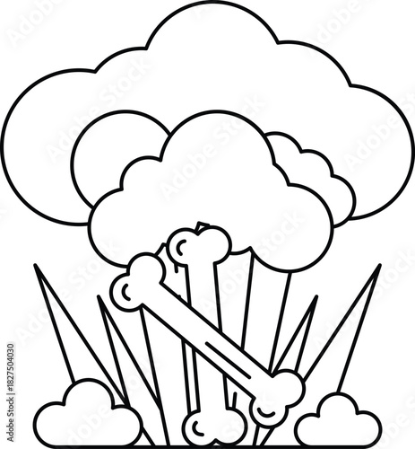 A white background with a black cloud and two bones