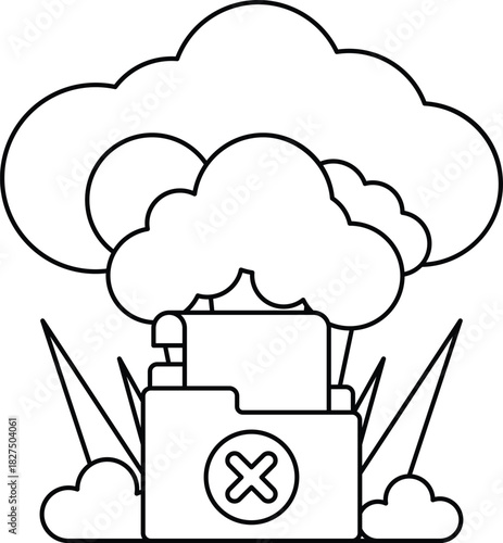 A white background with a cloud and a file cabinet with an X on it