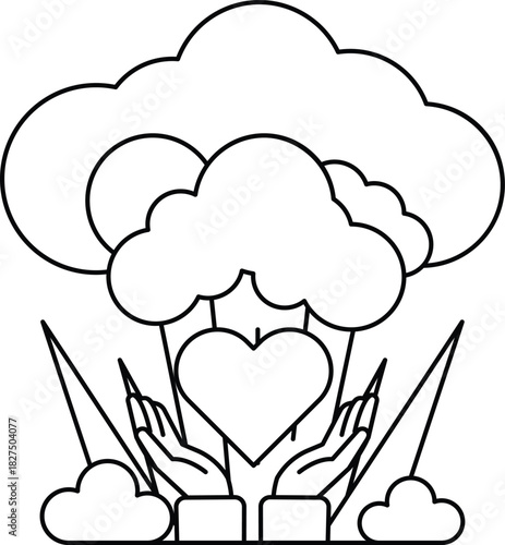 A drawing of a heart surrounded by two hands holding a tree