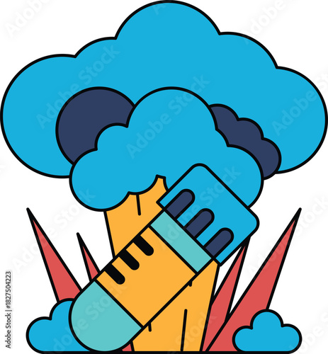 A drawing of a cloud with a stick in it