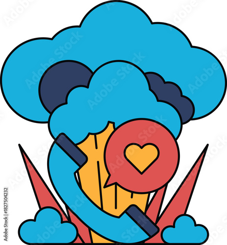 A drawing of a phone with a heart on it