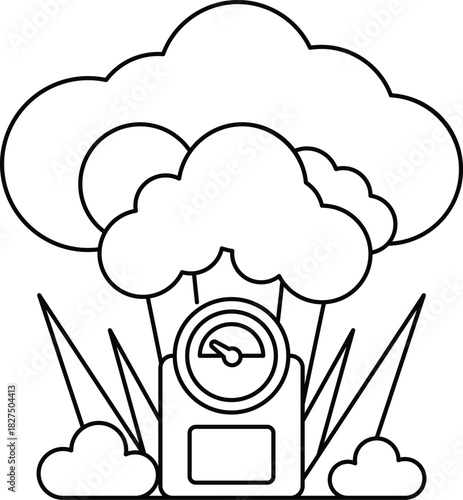 A black and white drawing of a cloud with a scale on it