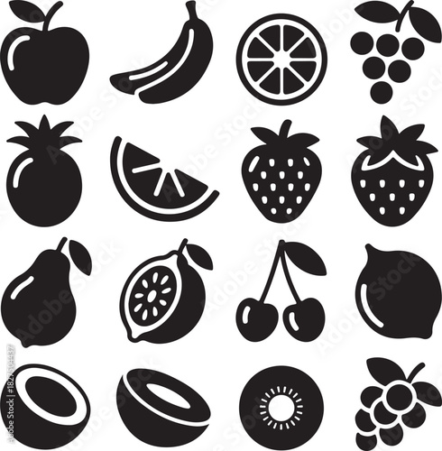 Assorted Fruits Vector Graphic Delicious Healthy Food Collection Monochrome Design