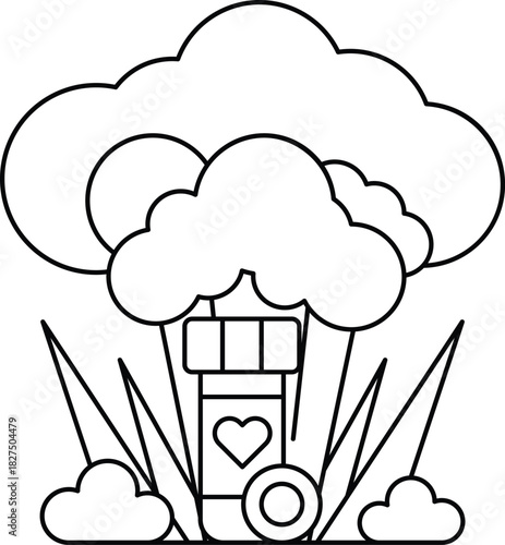 A cartoon of a cloud with a heart and a bottle of medicine