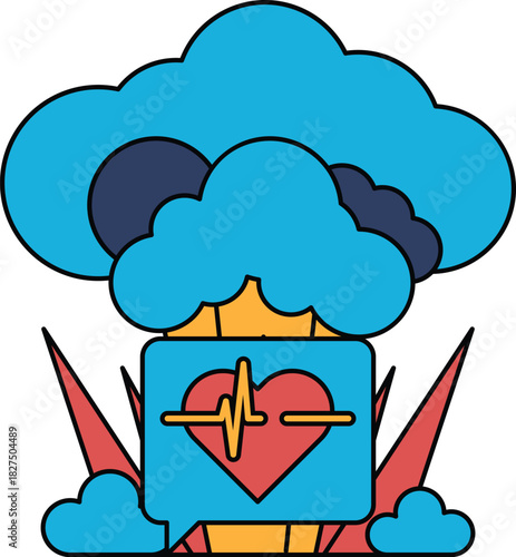 A black and white drawing of a heart with a heart monitor on it