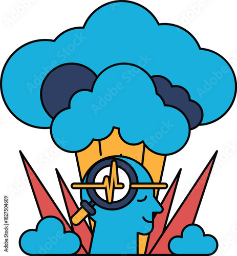 A man is wearing a hat and looking at a cloud