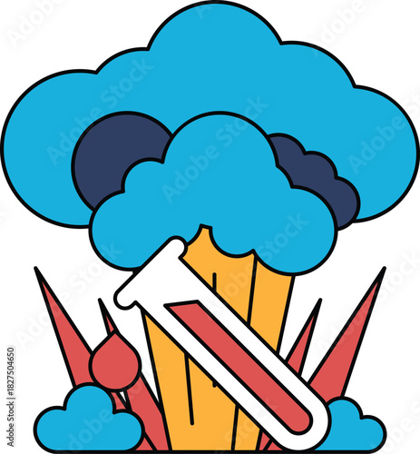 A black and white drawing of a cloud with a lab tube sticking out of it