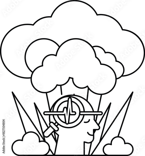 A man is wearing a hat and looking at a cloud