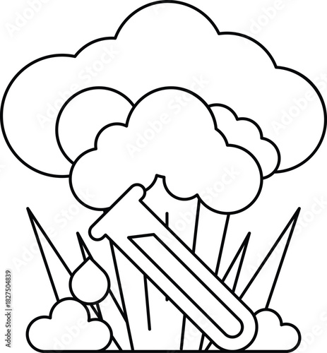A black and white drawing of a cloud with a lab tube sticking out of it