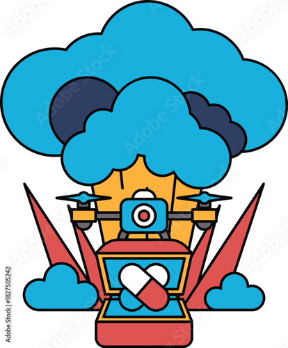 A cartoon of a bomb with a camera on top of it