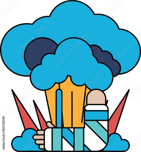 A cartoon of a person with a cast on their arm holding a stick