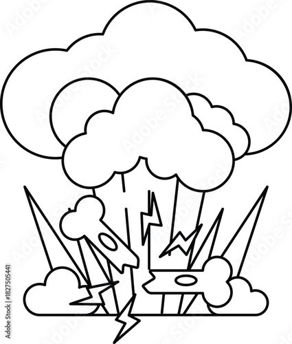 A black and white drawing of a cloud with a lightning bolt