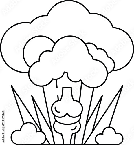 A white drawing of a cloud with a bone sticking out of it