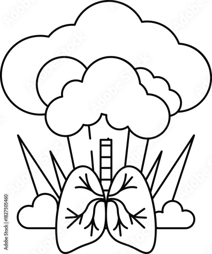 A black and white drawing of a cloud with a large white circle in the middle