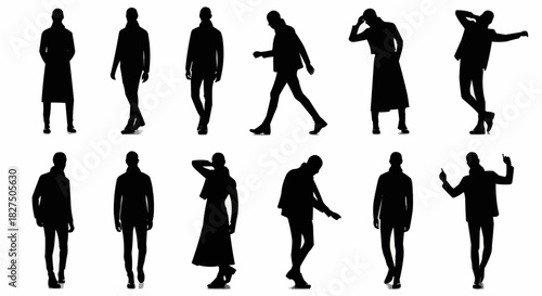 Silhouettes of diverse people in various poses and actions.