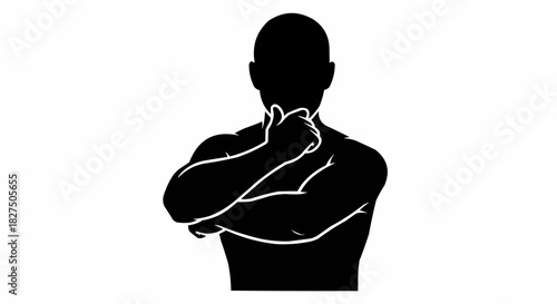 Silhouette of a man with arms crossed and hand on chin in contemplation.
