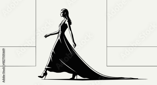 Elegant Woman in Flowing Gown - A Study in Silhouette and Style.
