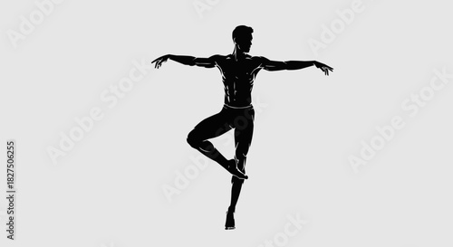 Ballet dancer silhouette gracefully poised in midair demonstrating balance and artistry.
