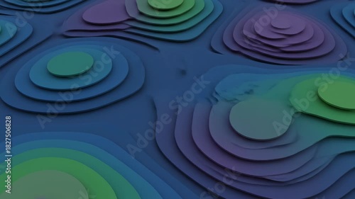 Abstract colorful fractal background with blue liquid circles and ripples showing concentric fluid motion