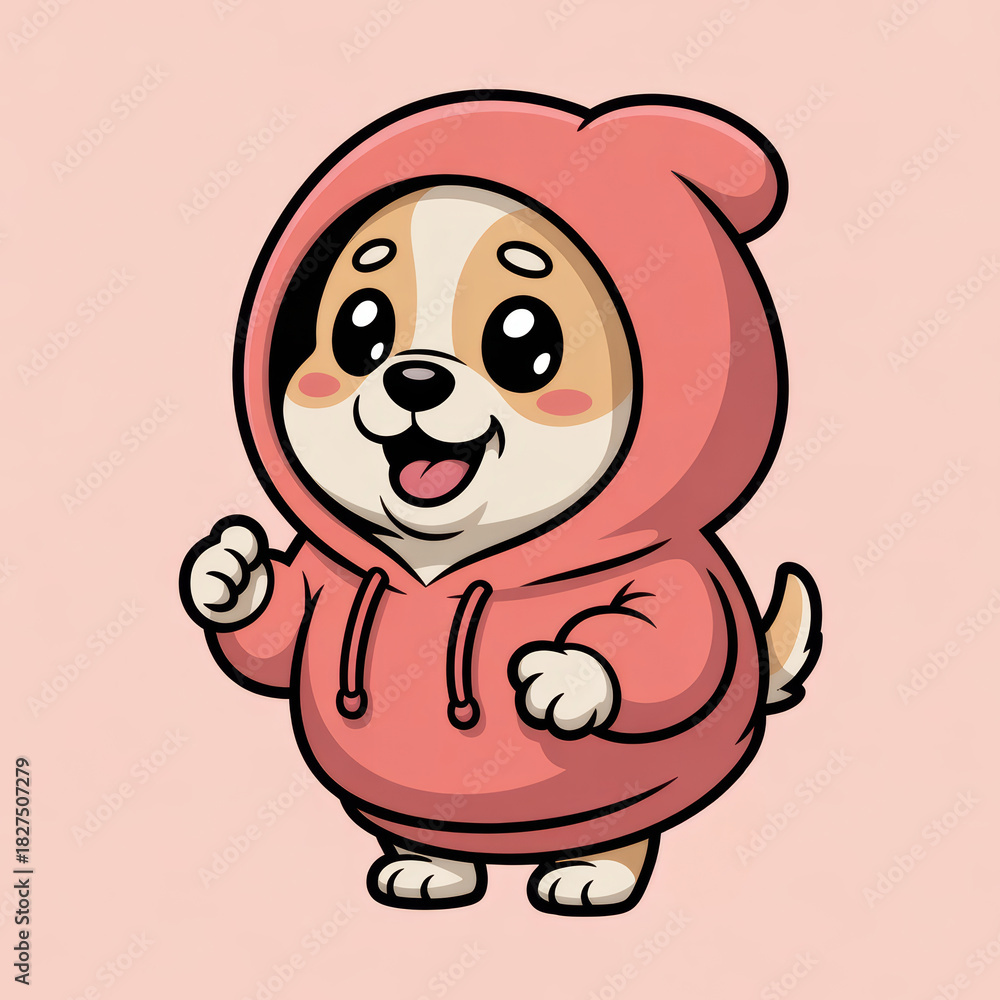 Obraz premium Cute cartoon dog wearing a pink hoodie enjoying a playful moment in a cozy environment