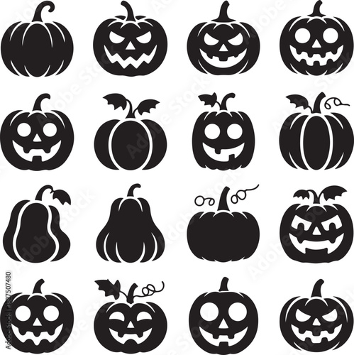 Black and white pumpkins carving vector illustration for Halloween themes