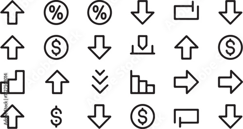 Different types of financial and performance indicators show trends in both directions on white